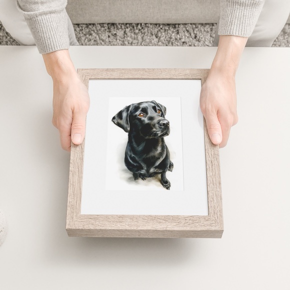 Watercolor Black Labrador Retriever Dog Portrait Wall Art Print, Unframed - Picture 6 of 7